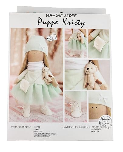 GMMH Nähset Bastelset Puppe zum Selbermachen, 30 cm Groß, Puppen Selber Nähen, DIY, Geschenkidee für Bastler, Schneidern, Schneider Set, Selbernähen (Kristy)