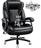 600lbs Big and Tall Office Chair with Pocket Spring Cushion, Ergonomic Heavy Duty Executive Office Desk Chair with Adjustable Lumbar Support, Large Comfy Computer Chair with Dual Rubber Wheel