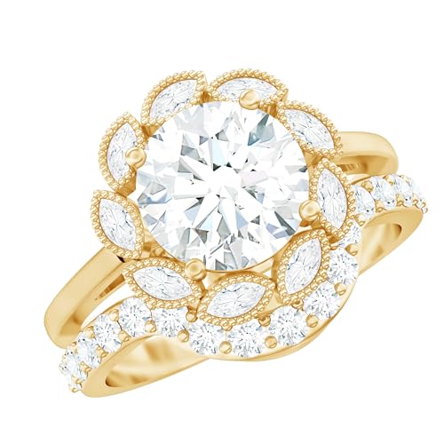 Certified Lab Diamond Bridal Ring Set, Ef-Vs Quality, 8 mm Diamond Vintage Inspired Engagement Ring With Wedding Band