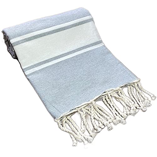 Fouta Serviette de plage 100 % coton de luxe gris blanc rayé super absorbant extra large serviette de bain compact voyage pique-nique serviette de hammam Peshtemal 1 x 2 m Cover
