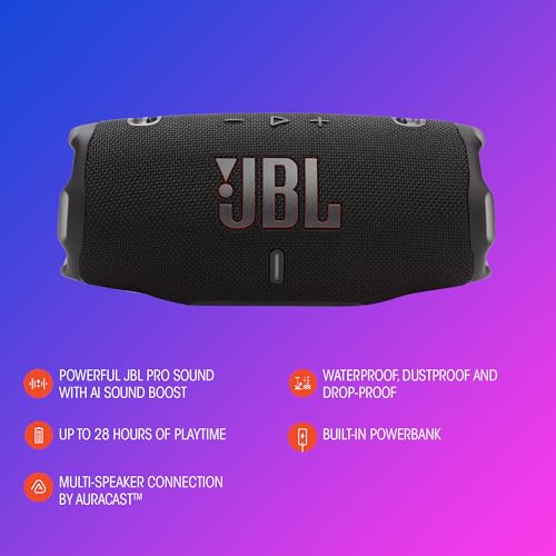 Image of JBL Charge 6 - Portable Waterproof & Drop-Proof Bluetooth Speaker, Bold Pro Sound with AI Sound Boost, 28Hrs of Playtime, Built-in powerbank Carrying Strap (Purple) (Renewed)