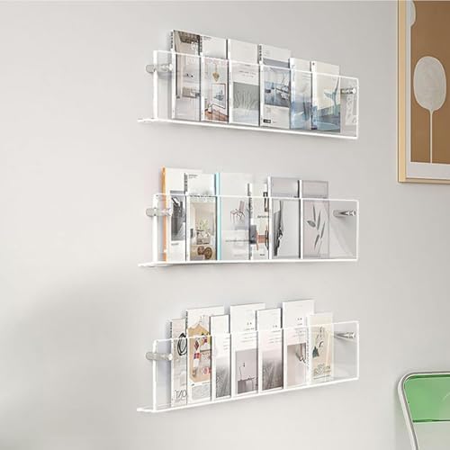 2 Pack Acrylic Wall Magazine Rack - Clear Brochure Holder for Wall Mount, Floating Bookshelves, Literature Storage, Record Holder for Office & Home (Size: 47.2in)
