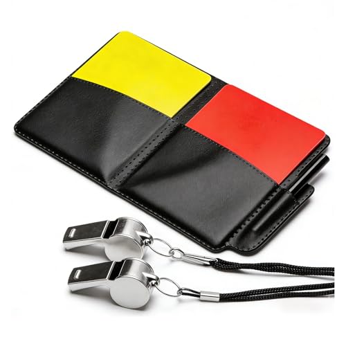 Schiedsrichter Karten Set Fußball Match Karte Rote Gelbe Fussball Schiri Pfeife Football Champions League Trillerpfeife Zubehör Equipment Red Yellow Ejection Warning Notizkarten Zubehörset für Referee
