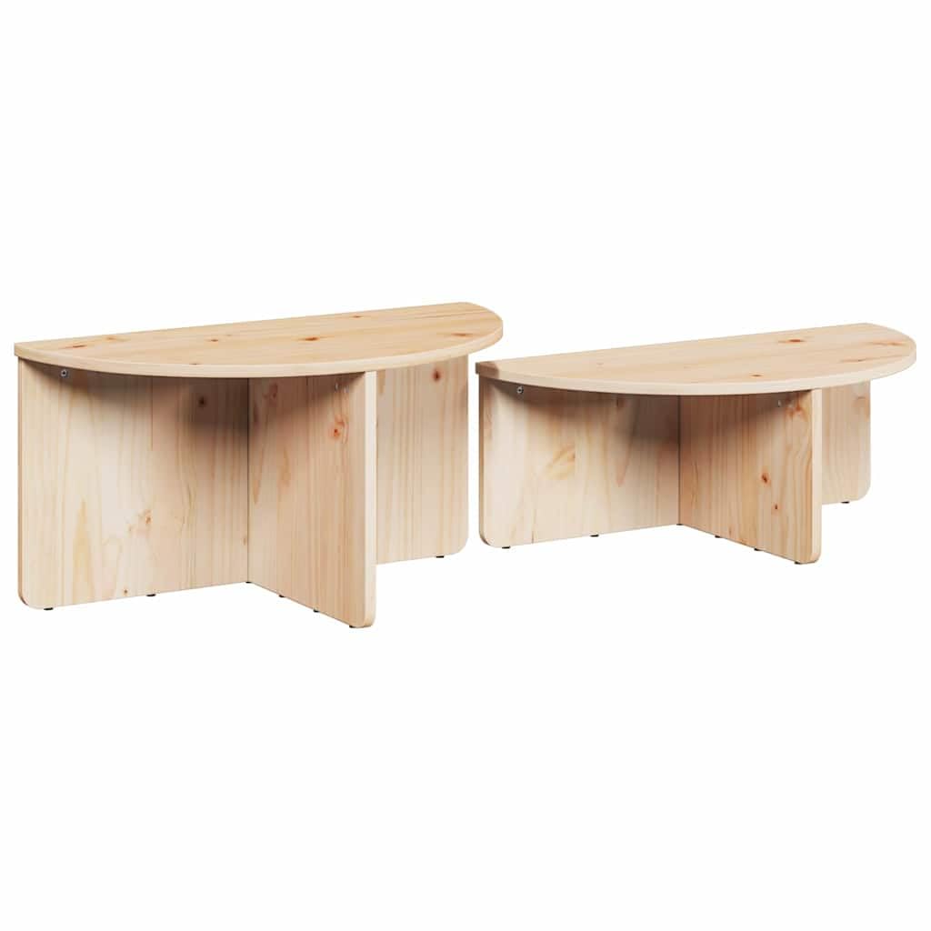 Lot de 2 tables basses ovales en bois massif de pin naturel