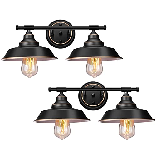 Elibbren-Farmhouse-Rustic-Style-Vintage-2-Lights-Vanity-Wall-Sconce-Lighting-E26-Base-Metal-Matte-Black-Industrial-Bathroom-Wall-Light-Fixture-for-Bathroom2PACK Elibbren Farmhouse Rustic Style Vintage 2 Lights Vanity Wall Sconce Lighting E26 Base Metal Matte Black Industrial Bathroom Wall Light Fixture for Bathroom2PACK