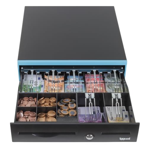 iggual – Cajón Portamonedas IRON 30B  Caja Efectivo Registradora Manual o Automática 5 7 Billetes y 7 5 Monedas Ajustables  Cerradura 3 Posiciones   Material Acero+Plástico   Negro (42x40,5x10)