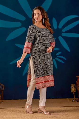 Image of Women's Pure Cotton Straight Fit Straight Cambric Jaipuri Printed Kurti