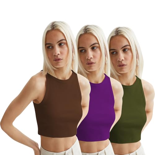Image of KERI PERRY Tops for Women Crop Top for Women's Tank Activewear Tee Sports Western Casual Cotton Camisole Pack of 3 Combo