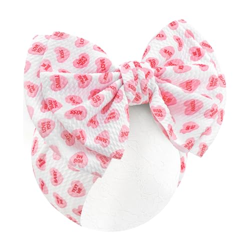YanJie 7'' Valentines Hair Bow for Baby Girls Love Heart Double Layered Headbands Valentine Hair Accessories for Infants Pink Headband Cute Bowknot...