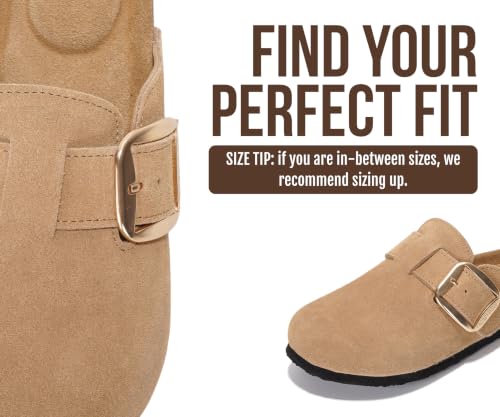 Image of Project Cloud 100% Genuine Leather Clogs for Women Shoes - Memory Foam Insole, Non-Slip & Natural Cork Footbed Arch Support Big Buckle Womens Clogs and Mules Footwear (Manchester)
