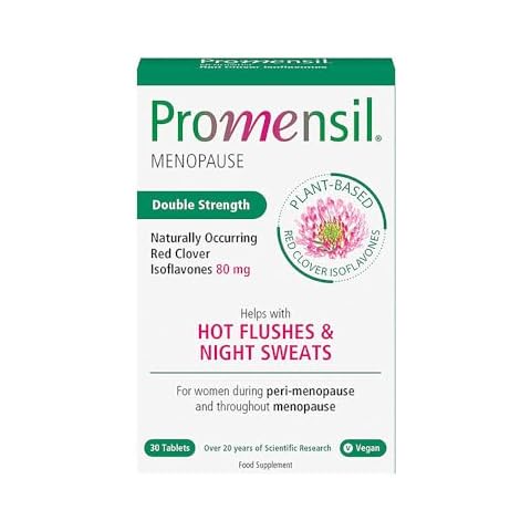 Promensil Menopause Double Strength - Menopause Supplements for Women, Estrogen Vitamins, Red Clover Isoflavones, Helps Support Hot Flashes, Night Sweats, Restlessness - 30 Count Cover