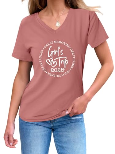 Girl's Trip T Shirts 2025, V Neck Girls Trip T Shirts for Women 2025 Casual Loose Fit Graphic Tees Short Sleeve Tops3