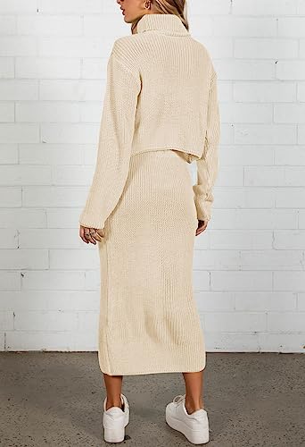 Pink Queen Women's Fall 2 Piece Sweater Set Rib Knit Long Sleeve Cross Criss Top Maxi Bodycon Skirt Casual Outfits3