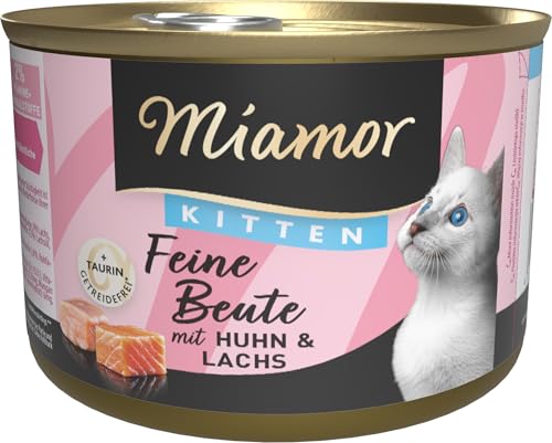 Miamor - Comida húmeda para Gatos con 7 Tipos de Carne y despojos. Pienso Completo sin Cereales en Lata con taurina sin aditivos Artificiales, 12 x 185 g de Pollo y salmón