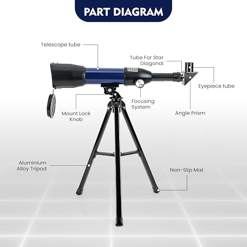 Image of Cezo 50MM Telescope 90X Zoom HD Focus Astronomical Telescope Refractor with Mobile Stand and Portable Tripod Stand High Power Telescope Gift for Kids, to Explore Moon, Planets, Stargazing