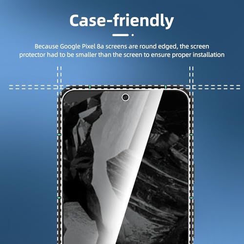 Image of NEW'C 3 Pieces Screen Protector for Google Pixel 8A, Tempered Glass, Anti-Scratch, Anti-Fingerprint, Bubble-Free, 9H Hardness, 0.33 mm, Ultra Transparent, Ultra Resistant