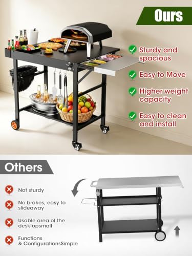 Image of Outdoor Grill Table /Cart and Grill Cover for Pizza Oven Table, Large Space with Wheels Pizza Oven Stand& Heavy Duty Waterproof Cover, Fits Ooni Blackstone Ninja Cuisinart Gozney, Solo Stove