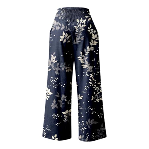 Wide Leg Pants for Women Baggy High Waisted Elastic Summer Casual Palazzo Pants Flowy Boho Linen Trousers with Pockets4