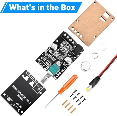 Image of ZK-502L Bluetooth Amplifier Board,50W+50W 2.0 Channel Amp Board with Volume Control,DC 9-24V, Bluetooth and AUX Inputs, Audio Amp Board for Home DIY Wireless Speakers, Password Free.