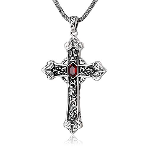 Collier Argent 925 Gothique Homme Anti-Allergique Grand Pendentif Croix Argent Durable