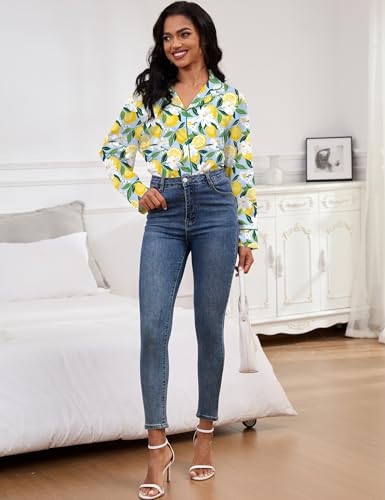 Image of SHESHOW Satin Pajamas for Women Set Long Sleeve Button Down Sleepwear 2 Piece Nightwear Women Pjs Sets Size XS-XXL