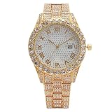 RORIOS Orologio Donna con Strass Orologioes Quartz in Acciaio Inossidabile Stile Hip Hop Perfetto per Compleanno Festa e Anniversario Oro