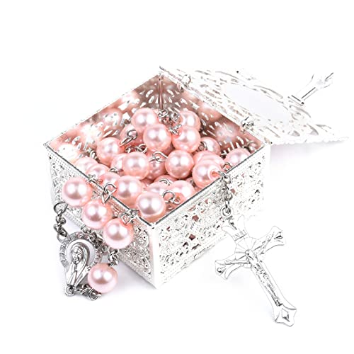 FLAFARY First Communion Rosary Set for Girls and Boys Catholic Beads for Men Women and Kids in Holy Cup Metal Gift Box - Image 3