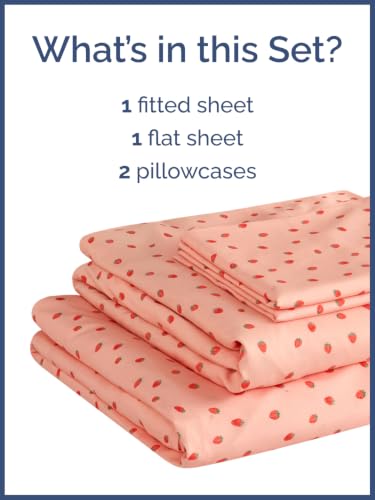 Image of Kids Full Size Strawberry Bed Sheets - 4 Piece Kids Strawberry Sheet Set - Sweet Fruity Bedding - Ultra-Soft, Cute & Cozy - Breathable & Machine Washable - Bed Set for Boys, Girls, Teens & Toddlers