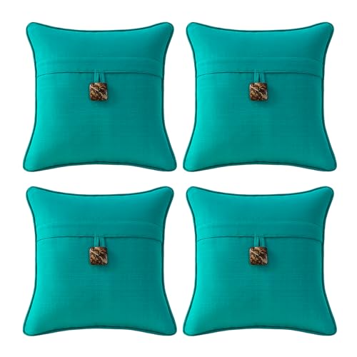 Supdurplus Outdoor Decorative Pillows with Coconut Button Pack of 4, 18" x 18" Outdoor Pillow Set for Couch Bed Throw Patio Sofa, Peacock Blue