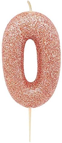 Anniversary House Age 0 Glitter Numeral Moulded Pick Candle Rose Gold