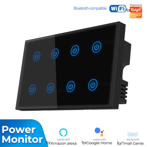 Interruptor inteligente WiFi de pared negro con panel táctil de vidrio templado 147x86mm 4