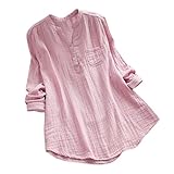  JURTEE Damen Sommer Stehkragen Langarm Beiläufig Lose Tunika Tops T Shirt Bluse Oberteile(Rosa,XXX-Large)