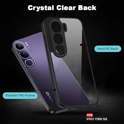 Image of AESTMO Vivo Y300 5G Back Cover | 360 Protection | Crystal Clear Hard Back Transparent | Bumper Case for Vivo Y300 5G (PC+TPU, Black Bumper)