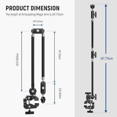 Image of NEEWER 30 inch Articulating Magic Arm with Desk Super Clamp /Action Cam Mount /Phone Holder, Overhead Camera Mic Boom Stand, Compatible with GoPro iPhone DSLR Webcam Microphone Video Recording, UA056