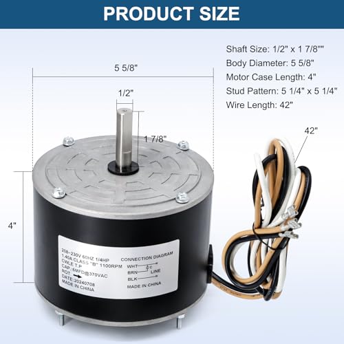Image of Criditpid AC Condenser Fan Motor Replaces Carrier 5KCP39EGS070S 5KCP39EGY823S, Genteq GE3905, Bryant Payne HC39GE237A HC39GE234A, Dayton 6DLL0, 1 /4HP 1100 RPM 208-230V Condenser Motor with Capacitor.