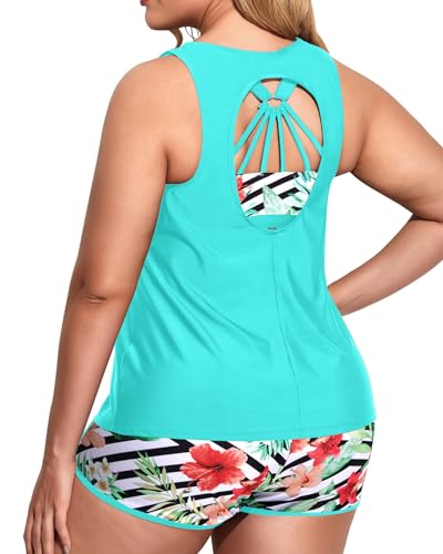 Image of Holipick Women Plus Size Swimsuits - Athletic 3 Piece Tankini with Shorts