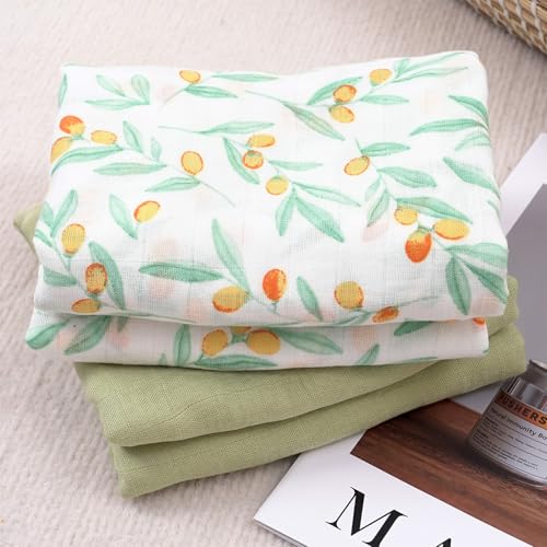 Image of Muslin Swaddle Blankets for Newborns,2 Pack Baby Boys Girls Receiving Blankets Large 43X47 Inches Muslin Burp Cloths,Breathable Soft Swaddle Wrap Baby Essentials(Fruit)