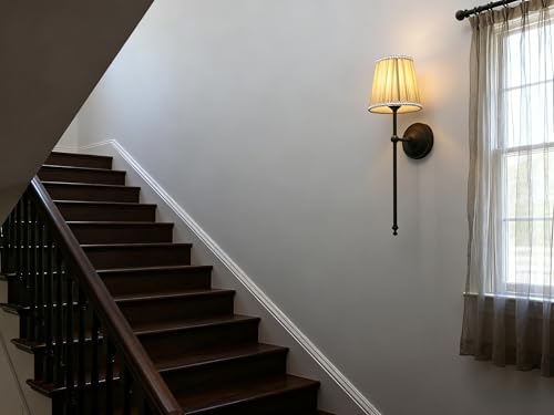 Image of Phansthy Hardwired Brass Boho Wall Sconces Set of 2, Vintage Industrial Wall Lights 2 Pack, Vanity Light Wall Lamps with Lace Gauze Shade for Bedroom Living Room Hallway Decor (Black + Khaki Shade)
