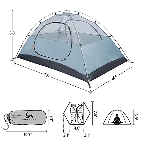 MC TOMOUNT Backpacking Tent 1-2 Person Waterproof Lightweight Double Layer Free-Standing Aluminum Pole for Outdoor Camping Hiking 4 Season - Image 6