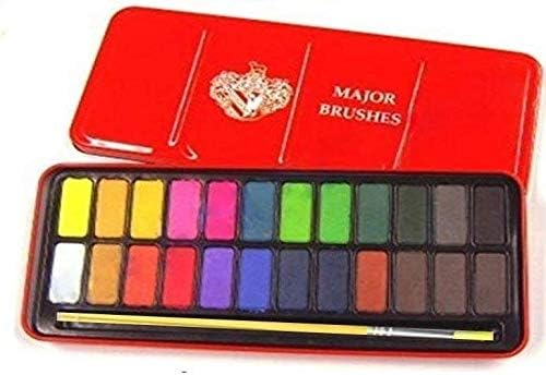 Lexicon Select Water Colour Block Tin with 24 Colours, Paintbrush & Colour Mixing Chart