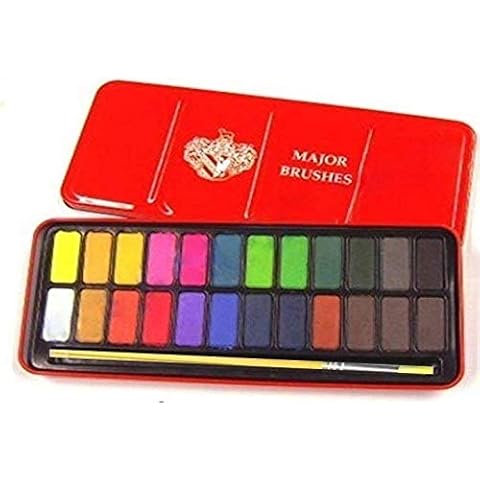 Lexicon Select Water Colour Block Tin with 24 Colours, Paintbrush & Colour Mixing Chart Cover