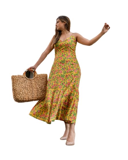 Women Printed Yellow Flared Western Dress-picture-38