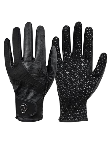 Charmsphere Ladies Equestrian Gloves Lightweight Convenient Carry Non-Slip Durable Horseback Riding Gloves w/Silicone Print Black M