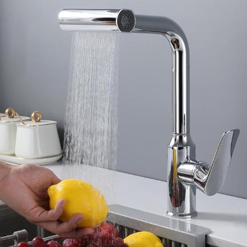 Mitigeur cuisine douchette extractible 4 jets avec robinet en acier inox gris orientable