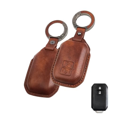Image of keyzone dual leather key cover for Swift, DZire, Baleno, Ertiga, Grand Vitara, Brezza, Fronx, Jimny XL6, Ignis, Glanza, Urban Cruiser Hyryder, Rumion 2 button smart key