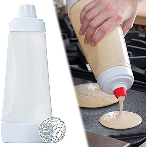 Pancake Batter Mixer And Dispenser With Blenderball Wire Whisk, Pancake Pen Batter Dispenser,Batter Mixer Bottle,Pancake Shaker Bottle Batter Dispenser,Batter Bottle Squeeze (1pcs)