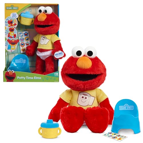 Sesame Street Potty Time Elmo 12-Inch Sustainable Plush Stuffed Animal Sounds and Phrases Potty Training Tool Kids Toys for Ages 18 Month by Just Play