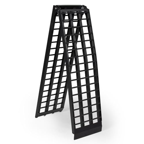 Titan Ramps 10' Aluminum Motorcycle Ramp for Pickup Trucks 1000 lb Capacity 4-Beam Arched Design, Folds Down to 60