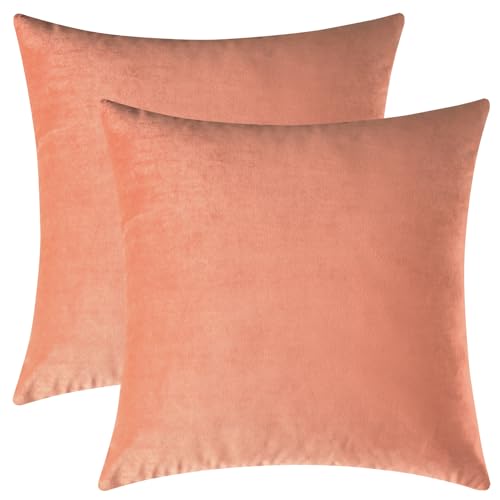 Image of Mixhug Decorative Throw Pillow Covers, Velvet Cushion Covers, Solid Throw Pillow Cases for Couch and Bed Pillows, Pale Coral, 20 x 20 Inches, Set of 2