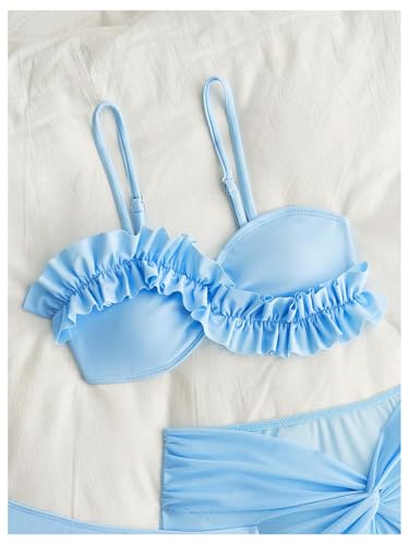 SweatyRocks Girl's 3 Piece Ruffle Swimsuit Spaghetti Strap Bathing Suit with Twist Cover Up Skirt4